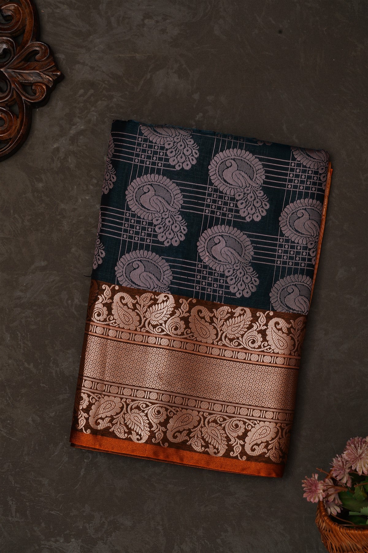 Mou Banaras Silk Peacock Blue Saree