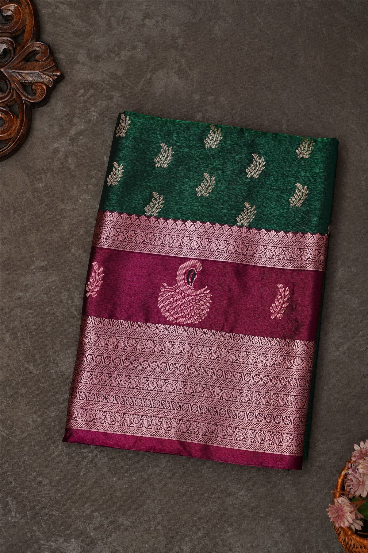 Mou Banaras Silk Dark Green Saree