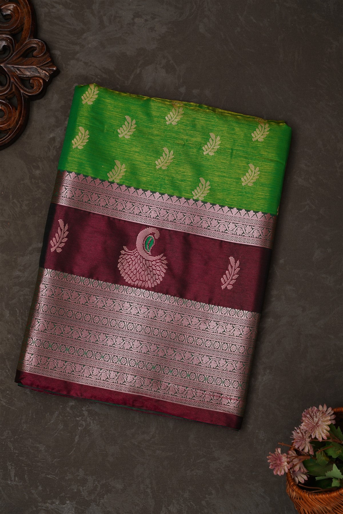 Mou Banaras Silk Light Green Saree