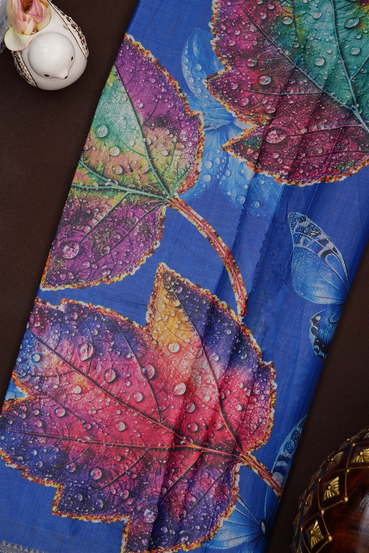 Fancy Tissue Linen Royal Blue Saree
