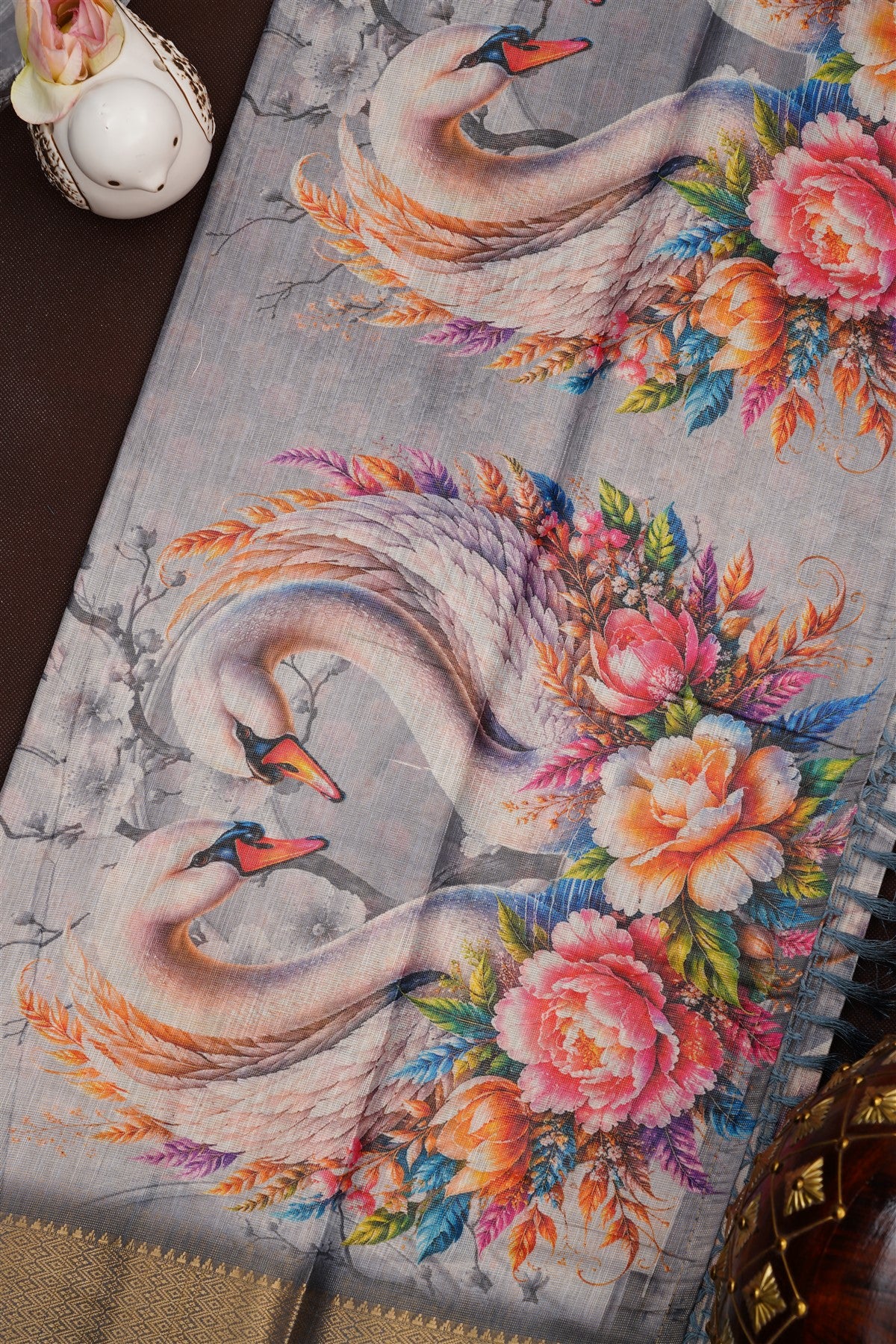 Fancy Tissue Linen Grey Saree