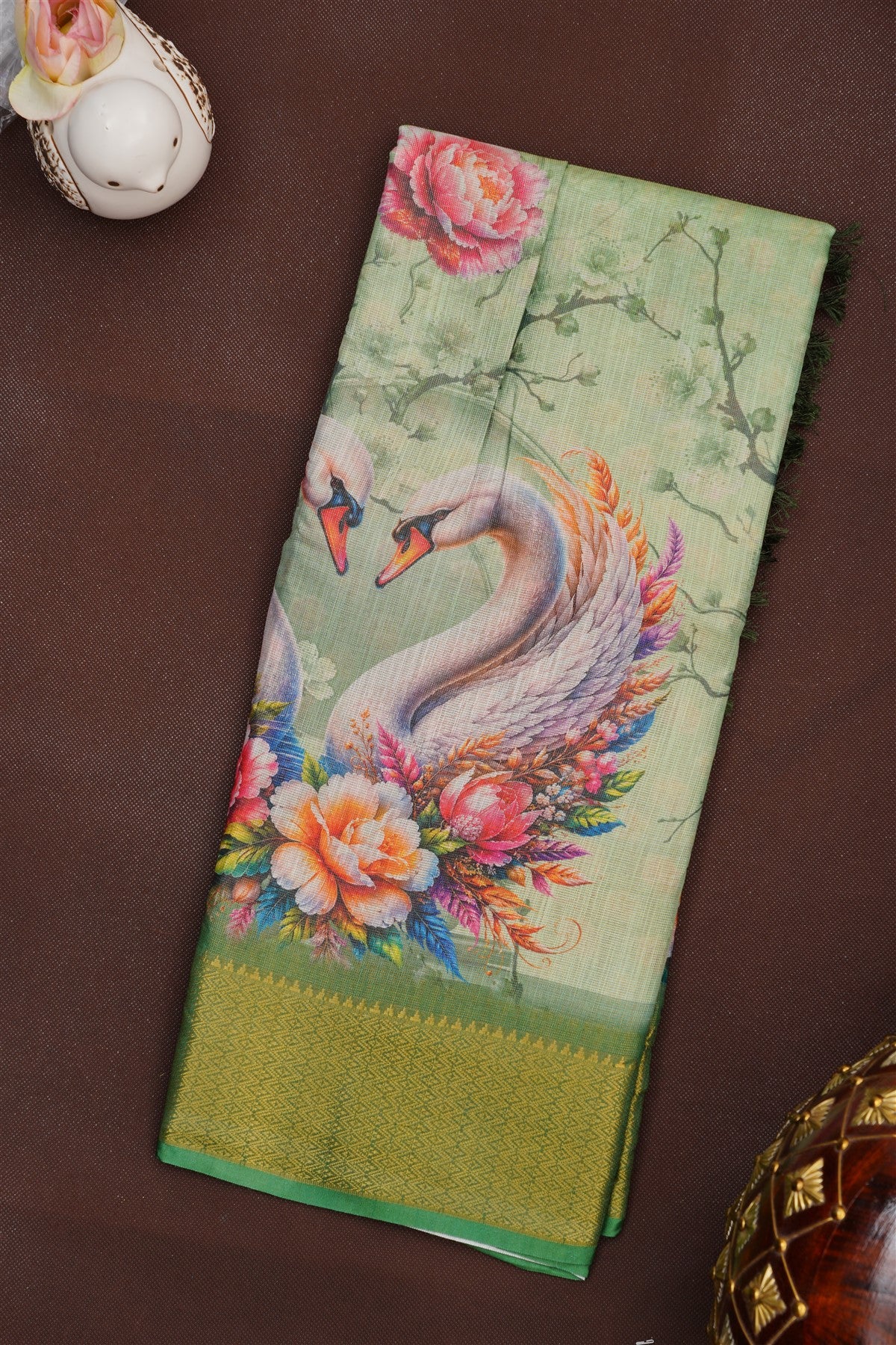 Fancy Tissue Linen Light Green Saree