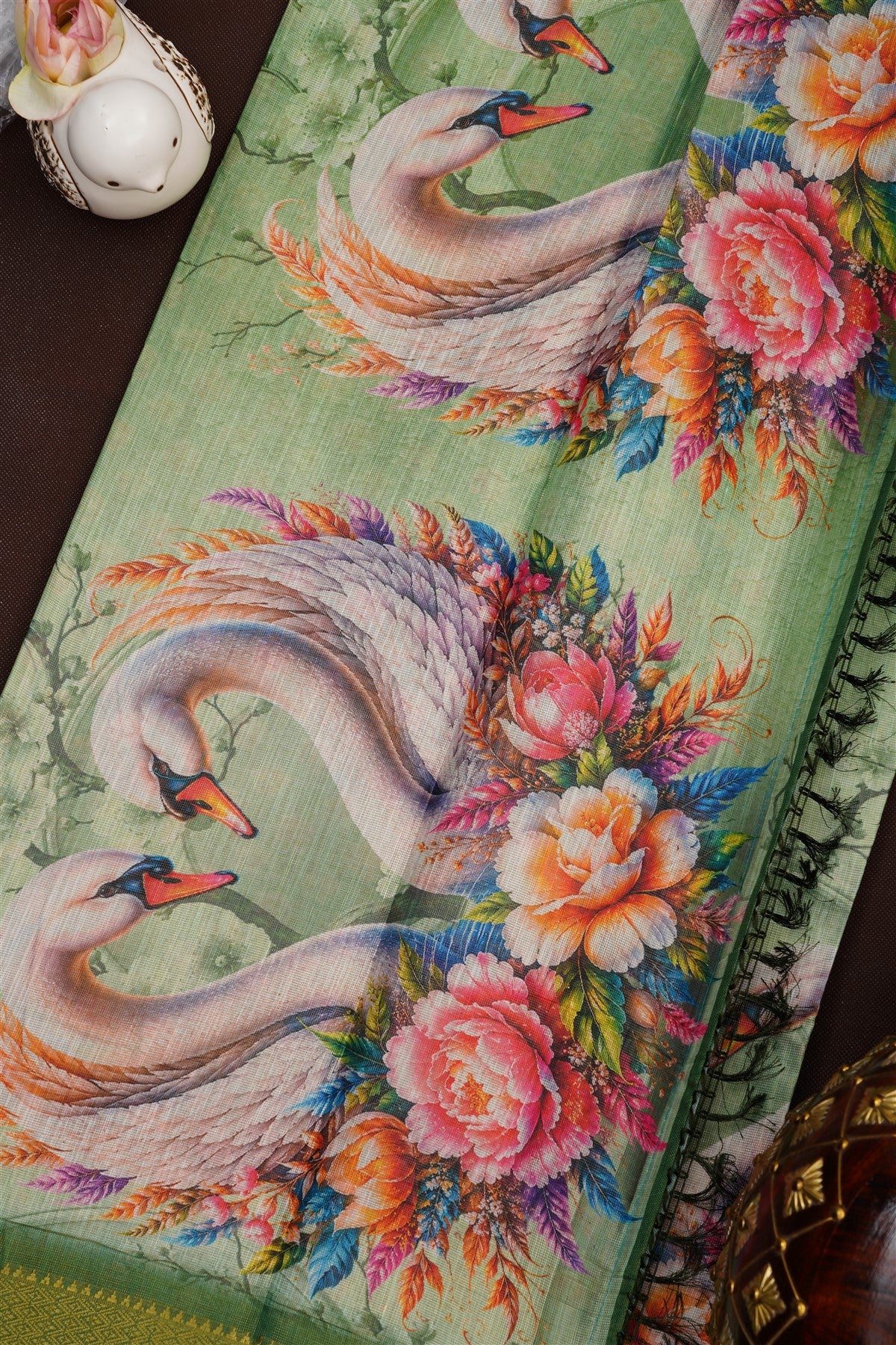 Fancy Tissue Linen Light Green Saree