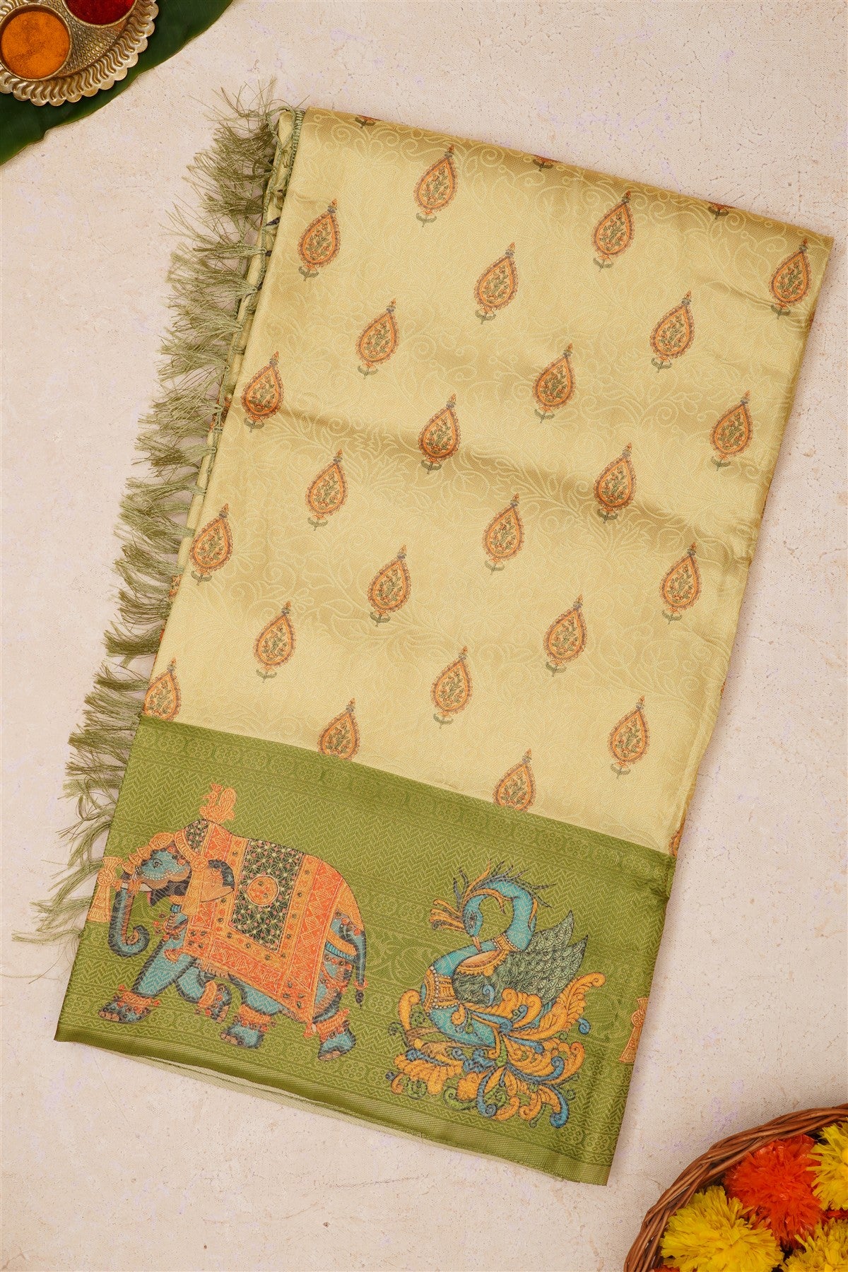 Fancy Soft Silk Light Yellow Saree