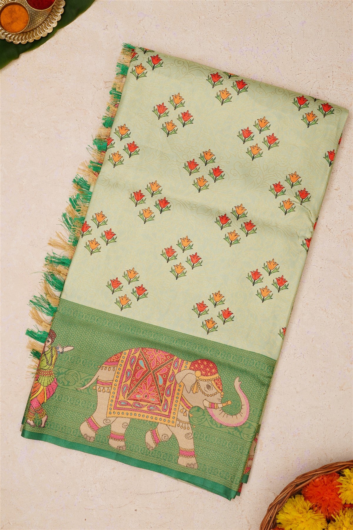 Fancy Soft Silk Light Green Saree