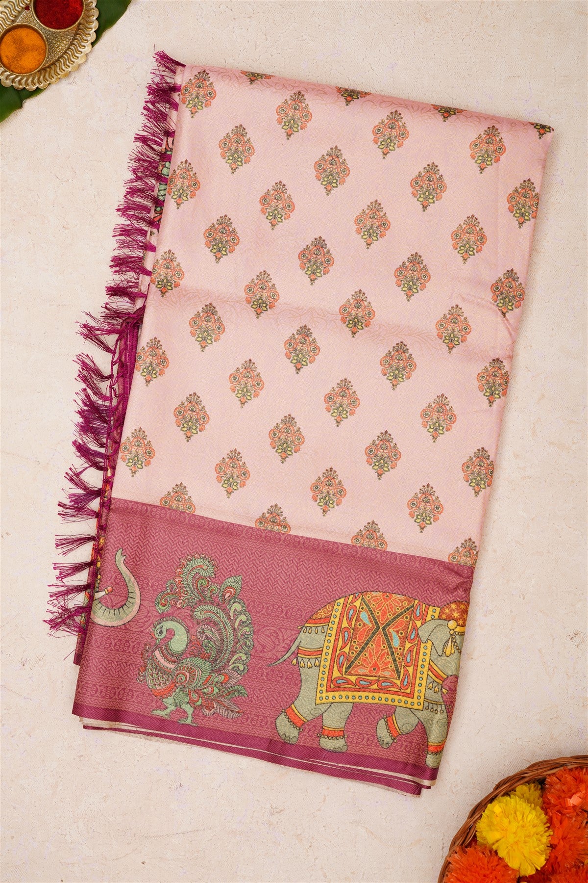Fancy Soft Silk Light Pink Saree