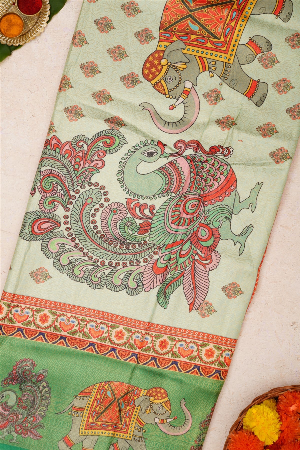 Fancy Soft Silk Pista Green Saree