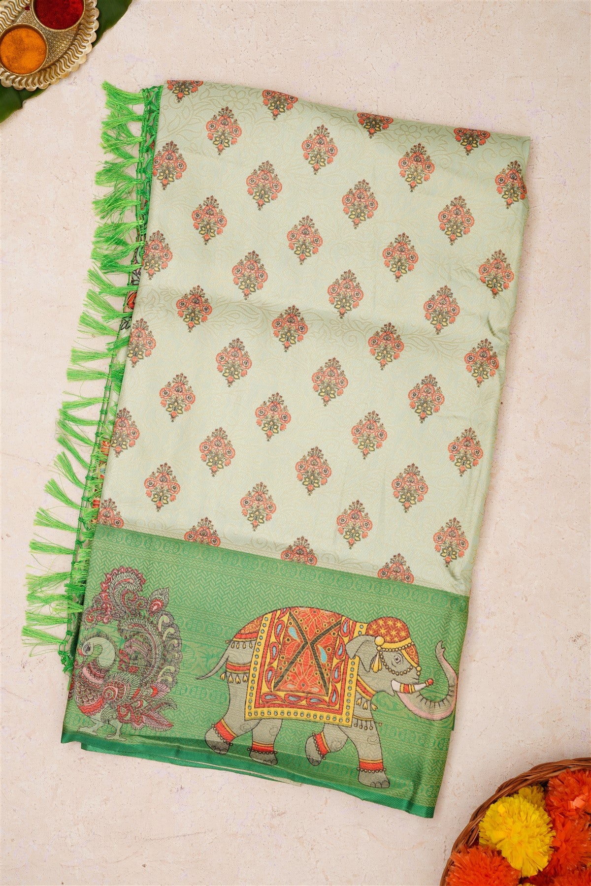 Fancy Soft Silk Pista Green Saree