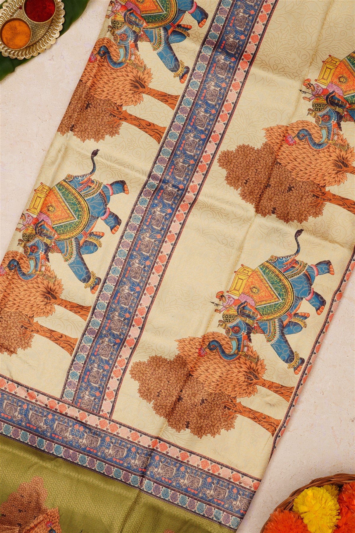 Fancy Soft Silk Cream Saree