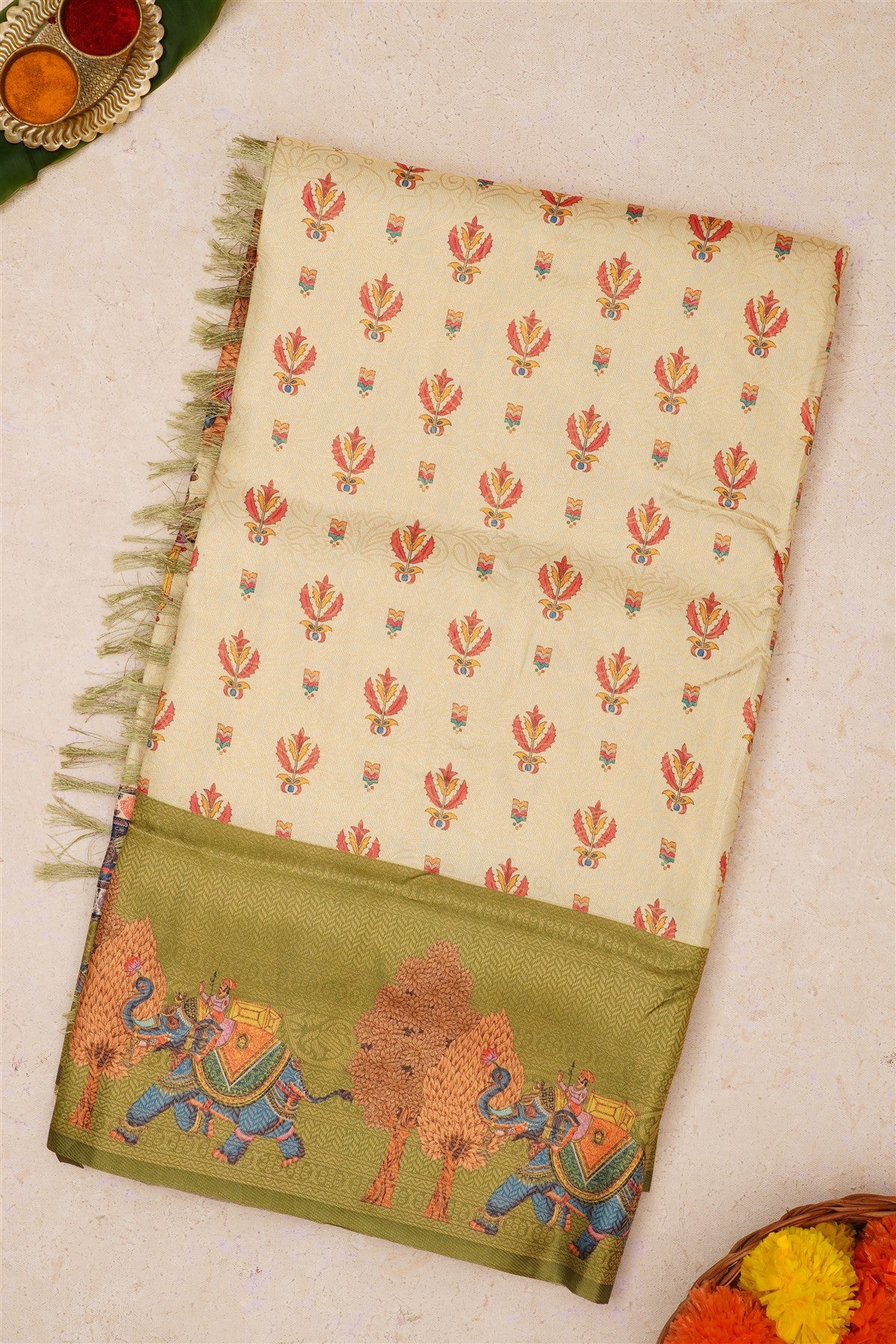 Fancy Soft Silk Cream Saree