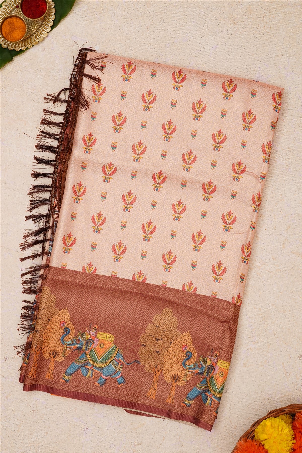 Fancy Soft Silk Light Peach Saree