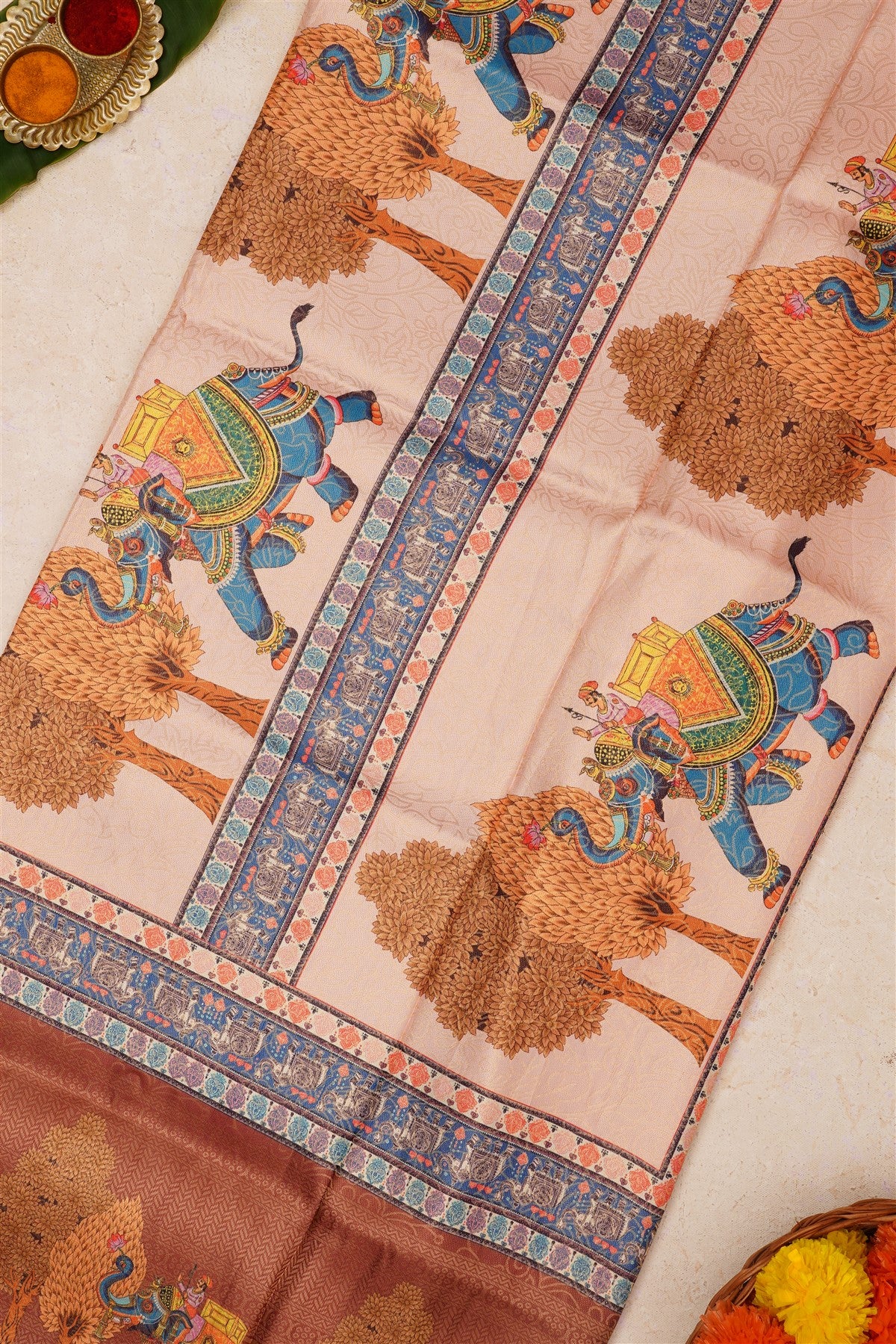 Fancy Soft Silk Light Peach Saree