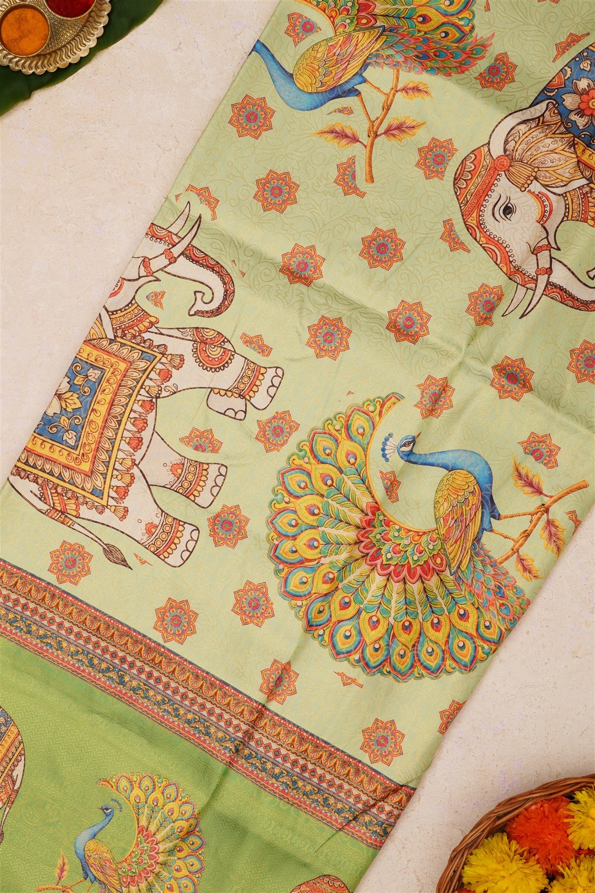 Fancy Soft Silk Pista Green Saree