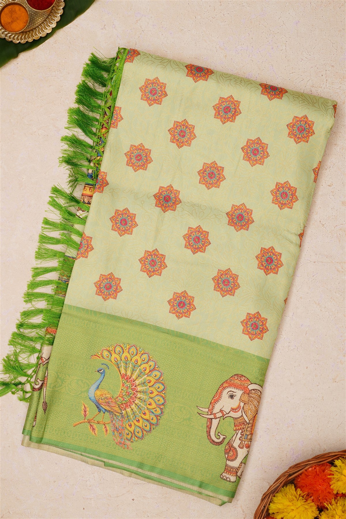 Fancy Soft Silk Pista Green Saree