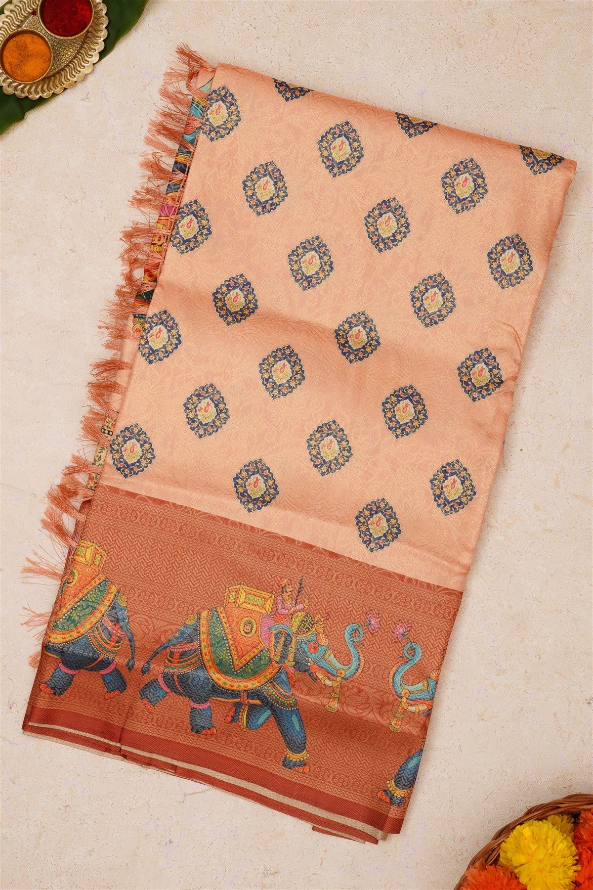 Fancy Soft Silk Light Peach Saree