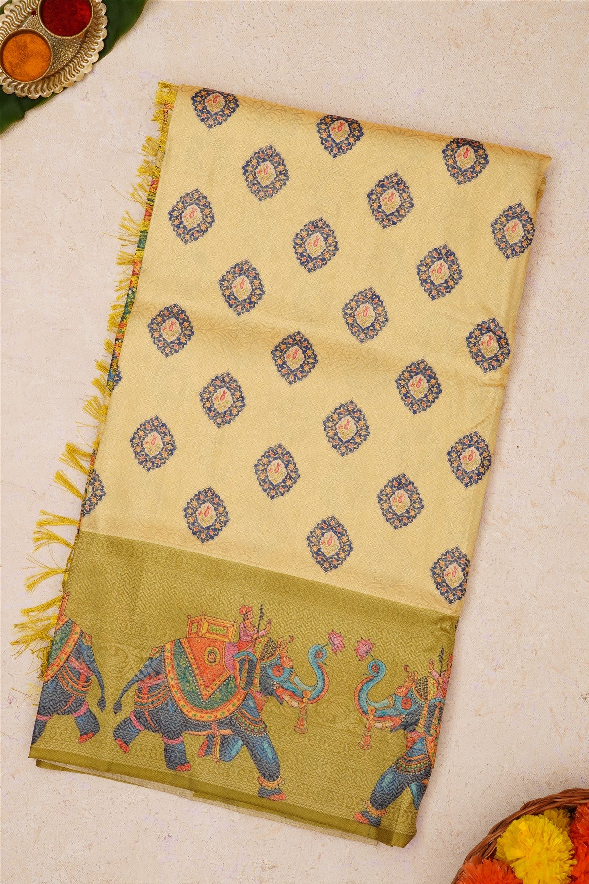 Fancy Soft Silk Light Yellow Saree