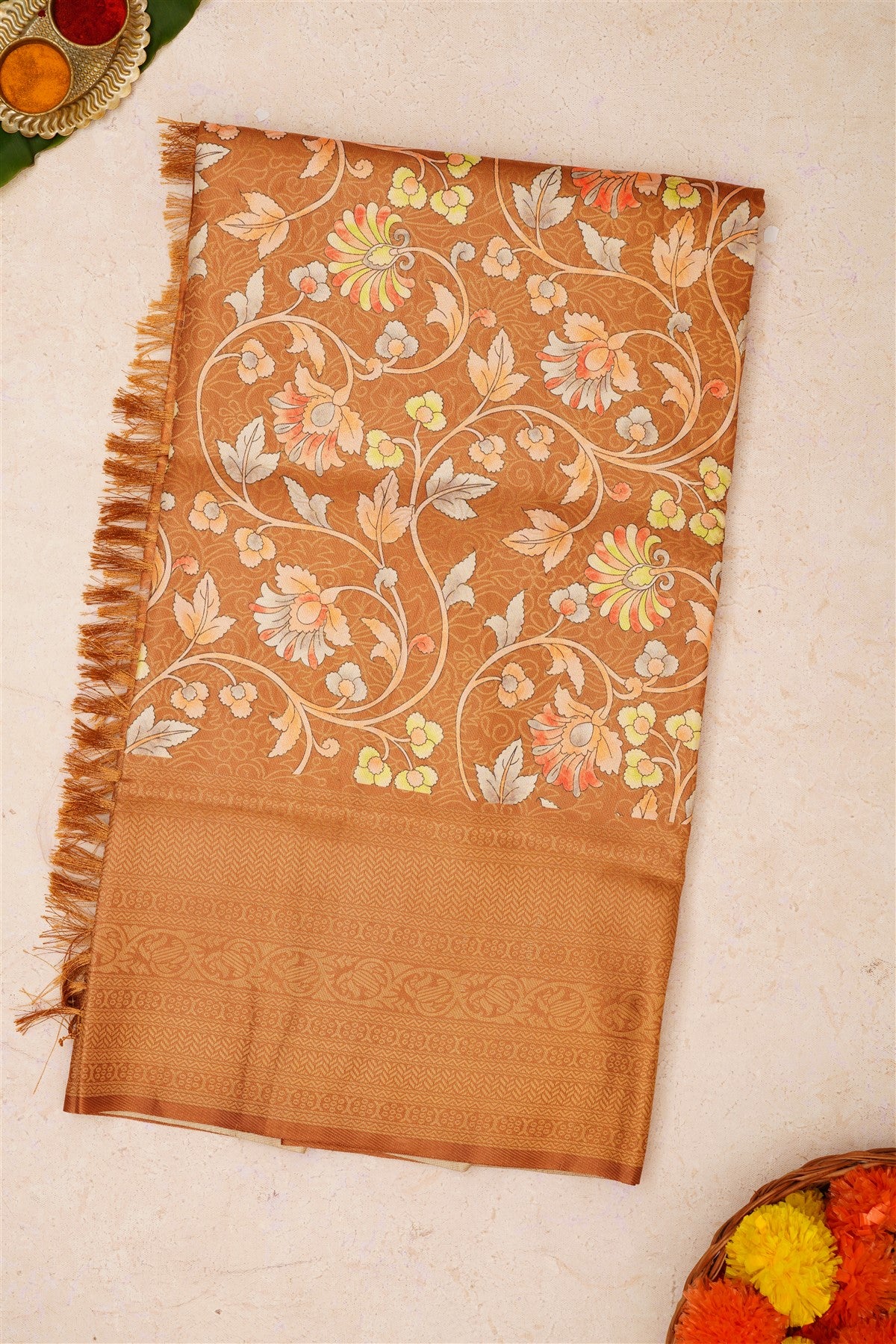 Fancy Soft Silk Dark Khaki Saree