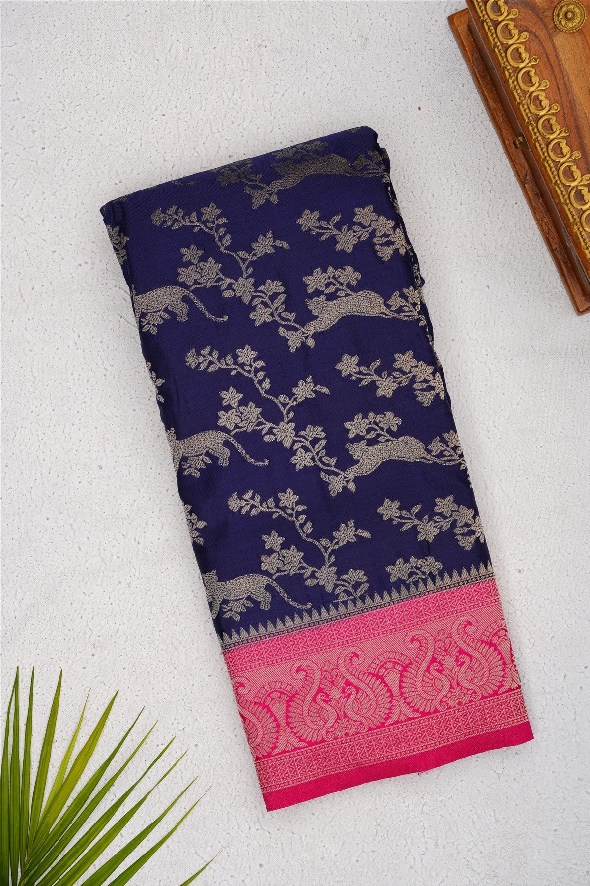 Banarasi Mashru Navy Blue Saree