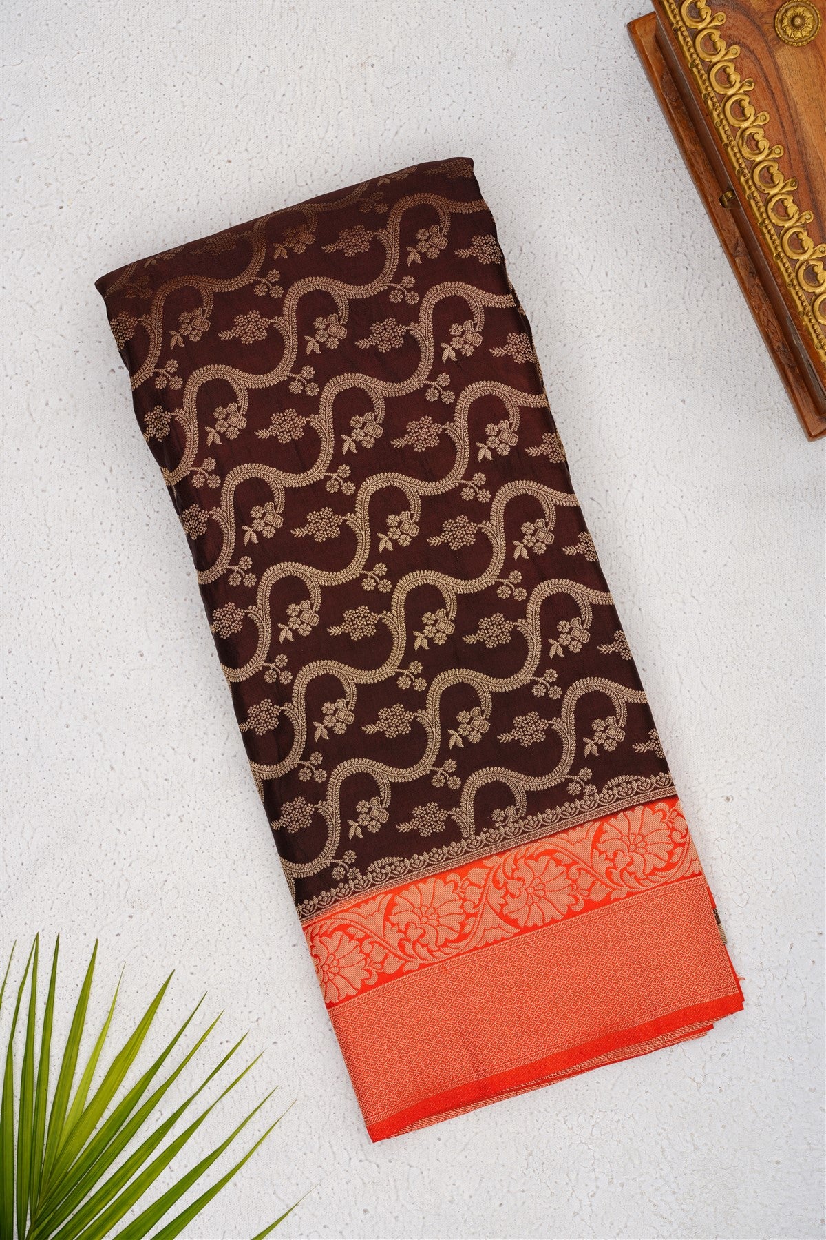 Banarasi Mashru Dark Brown Saree