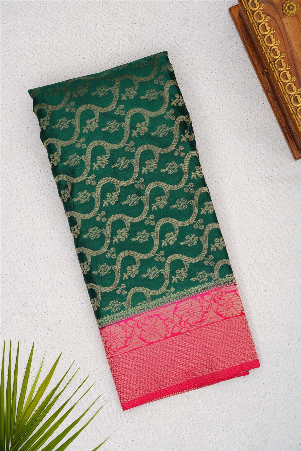 Banarasi Mashru Dark Green Saree