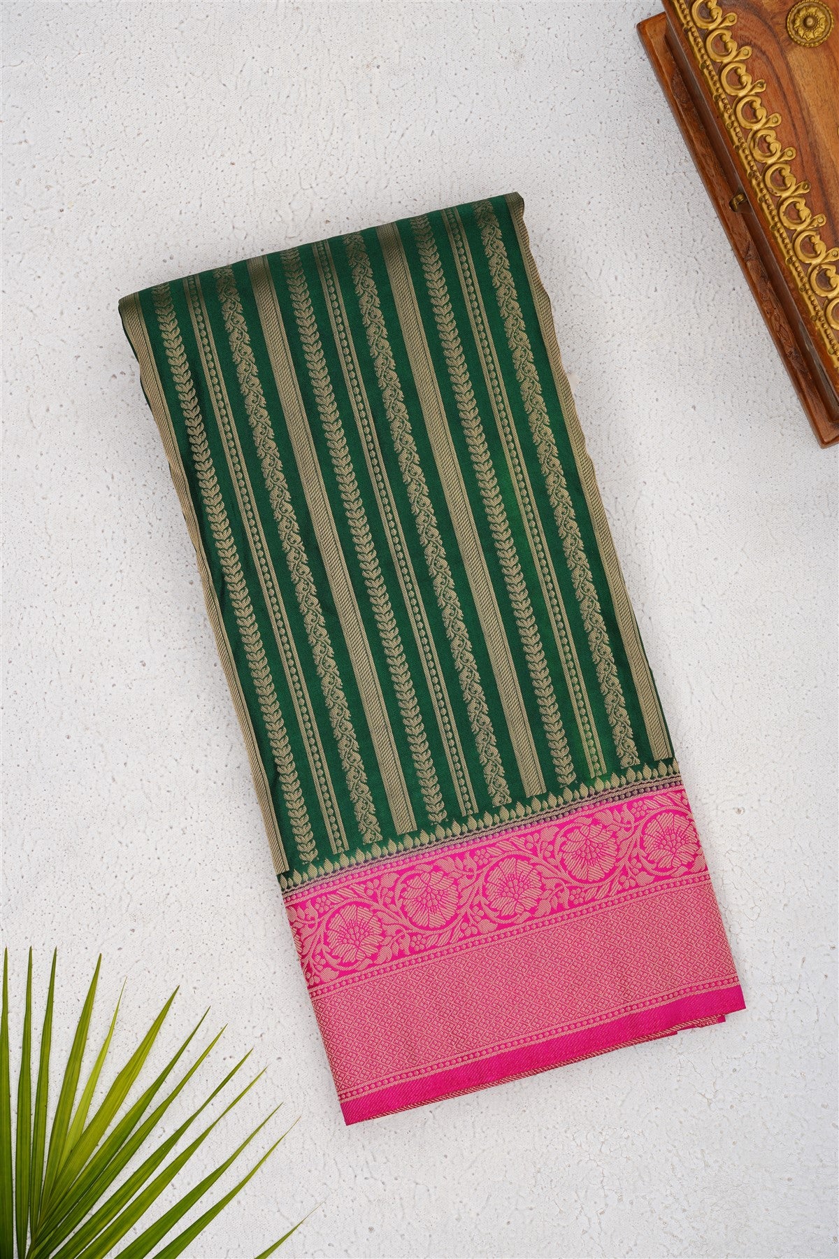Banarasi Mashru Dark Green Saree