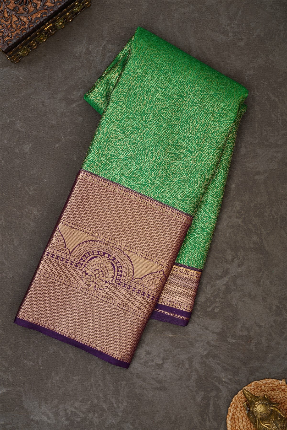 Semi Kanchipuram Silk Blend Green Saree