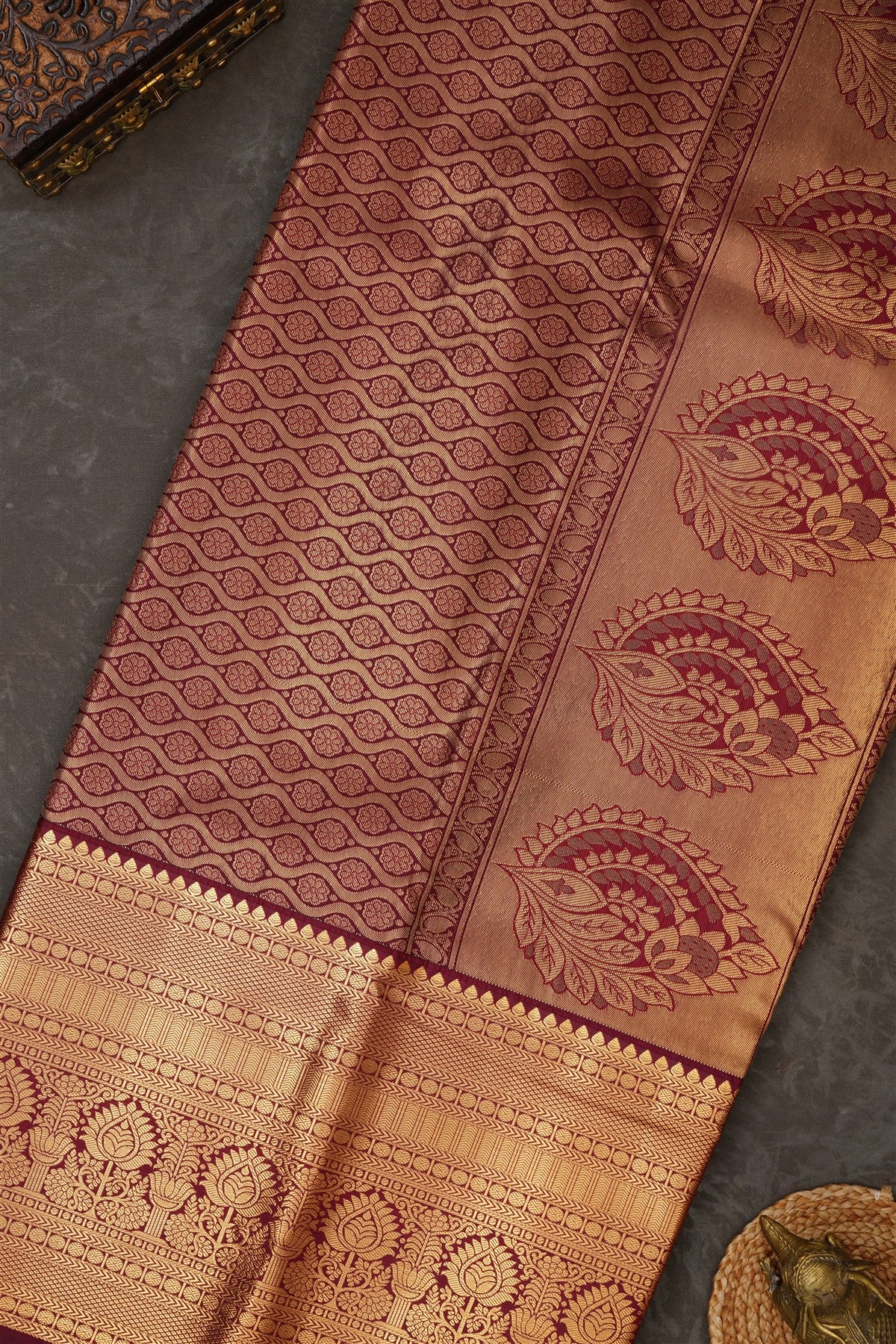 Semi Kanchipuram Silk Blend Green Saree