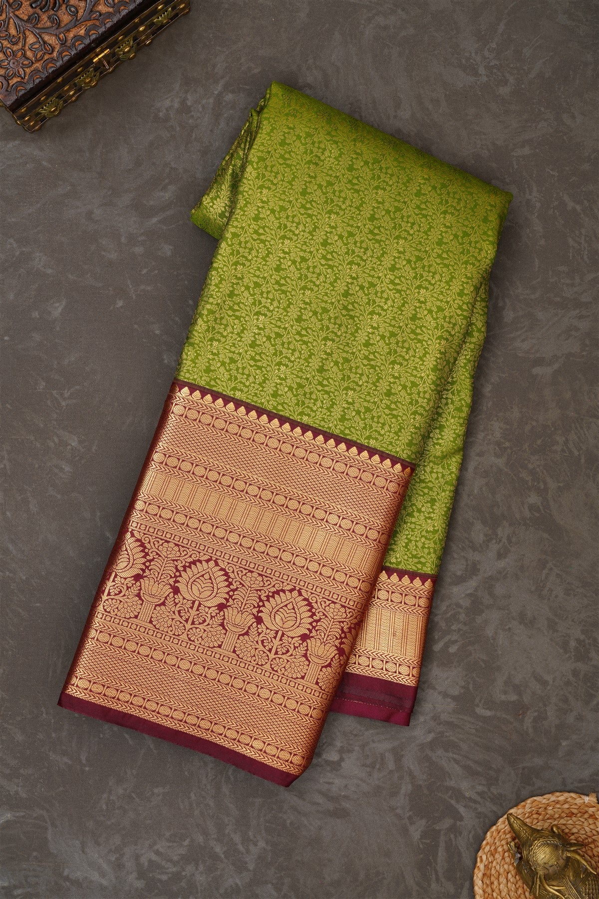 Semi Kanchipuram Silk Blend Green Saree