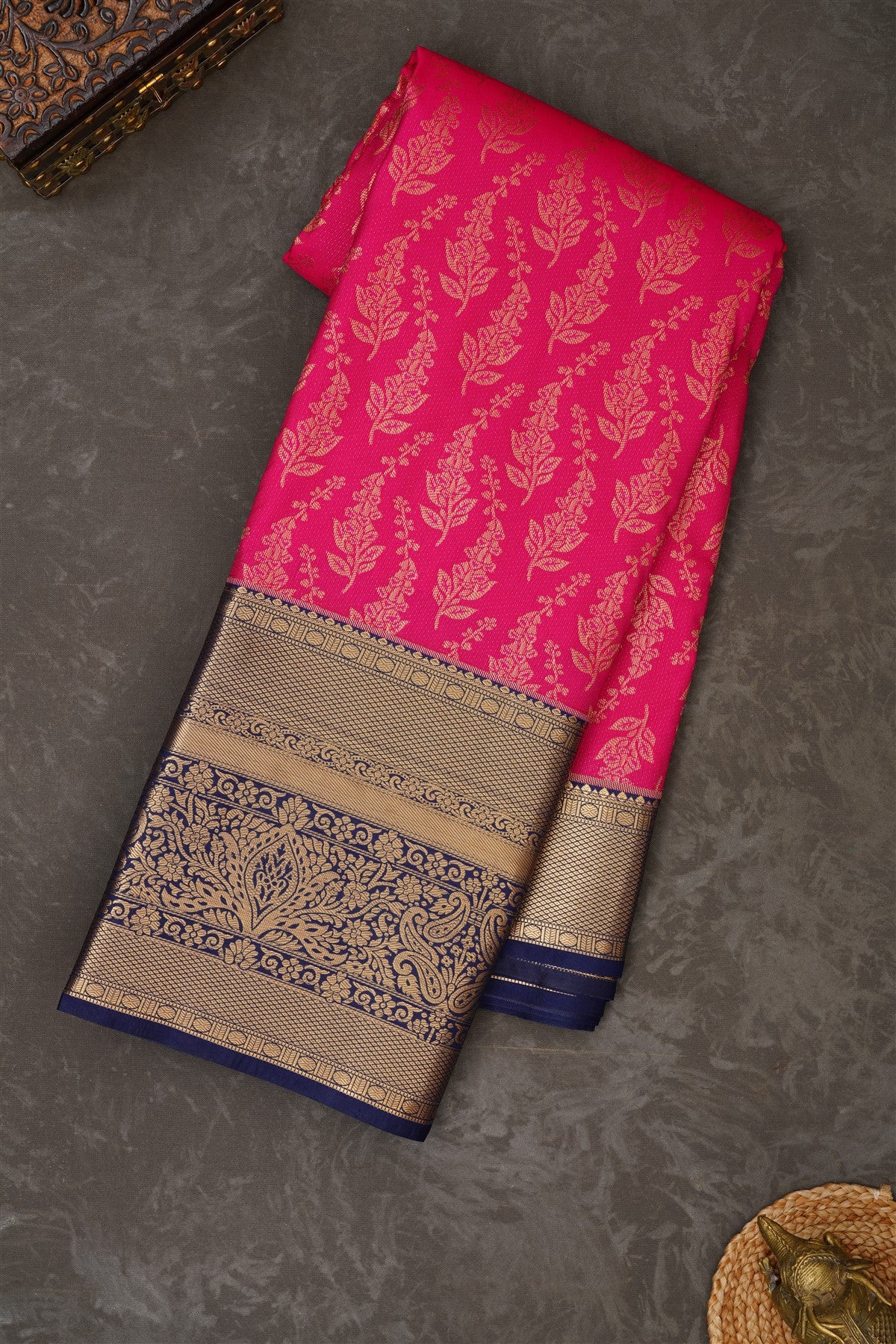 Semi Kanchipuram Silk Blend Pink Saree