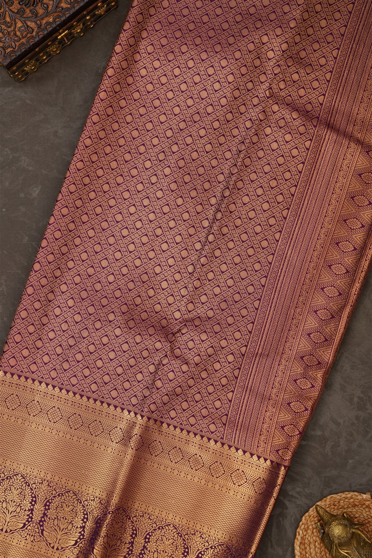 Semi Kanchipuram Silk Blend Yellow Saree