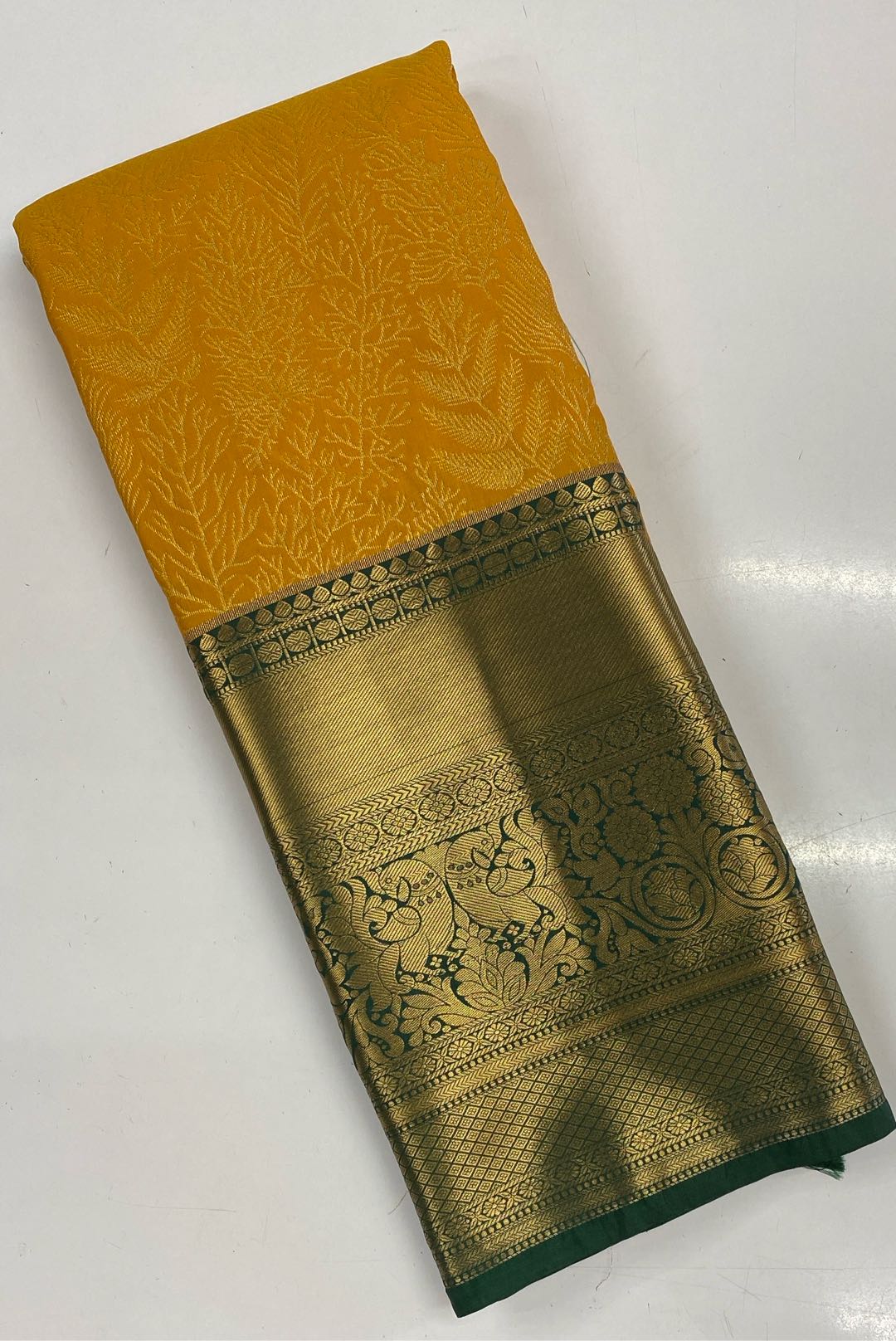 Semi Kanchipuram Silk Blend Yellow Saree