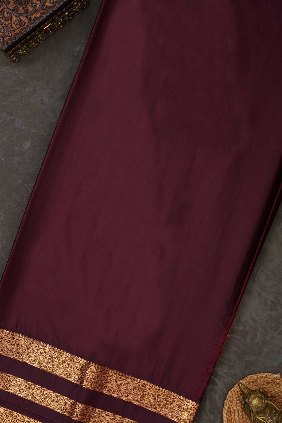 Semi Kanchipuram Silk Blend Dark Orange Saree