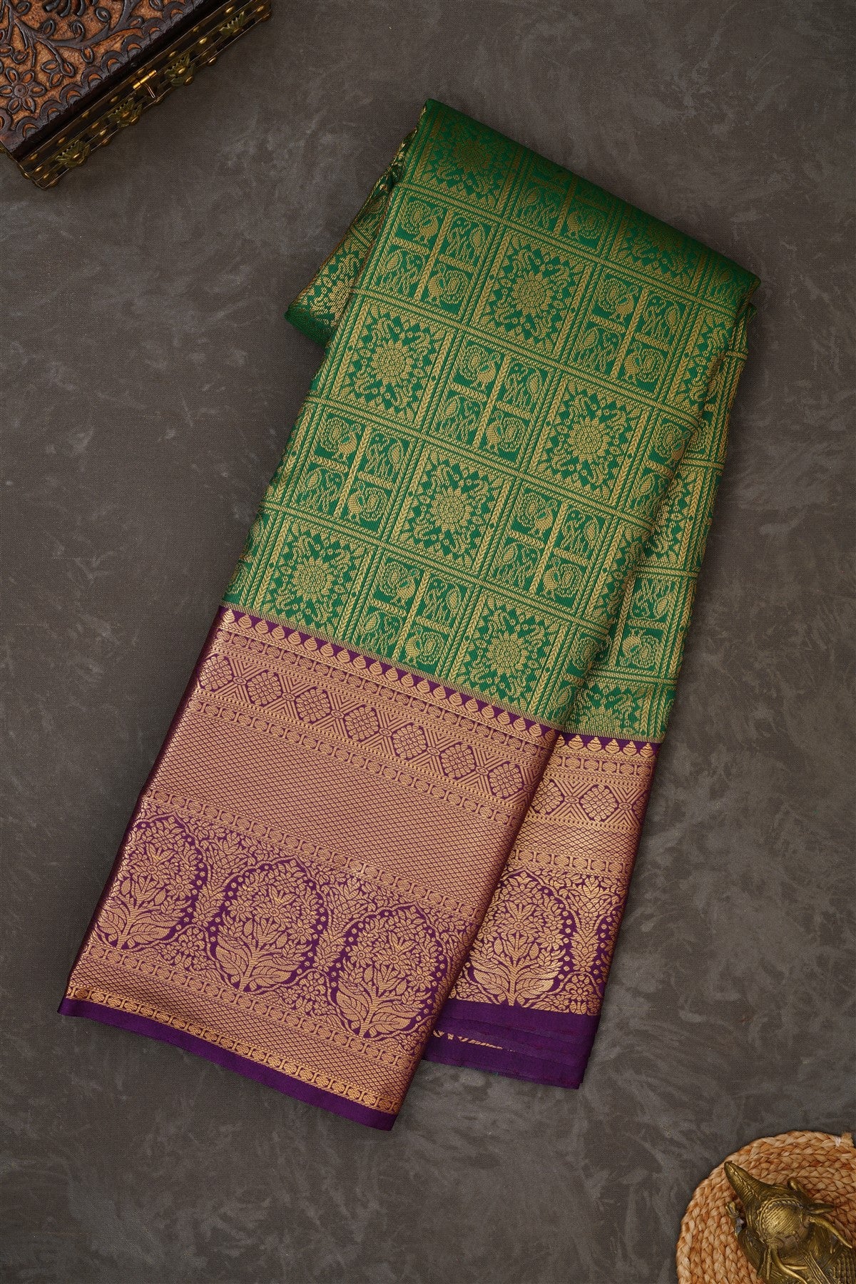 Semi Kanchipuram Silk Blend Green Saree