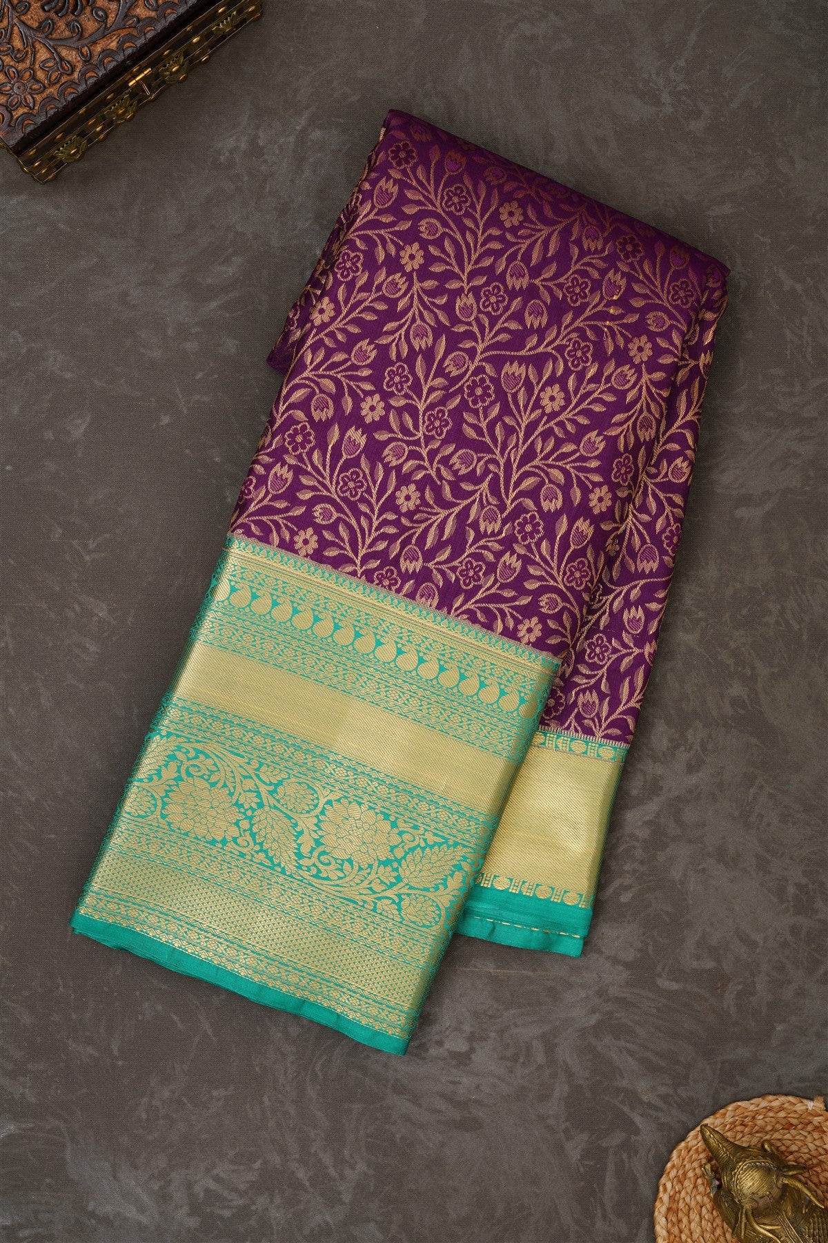 Semi Kanchipuram Silk Blend Magenta Saree