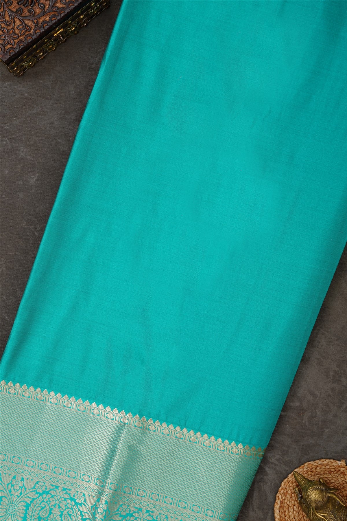 Semi Kanchipuram Silk Blend Navy Blue Saree