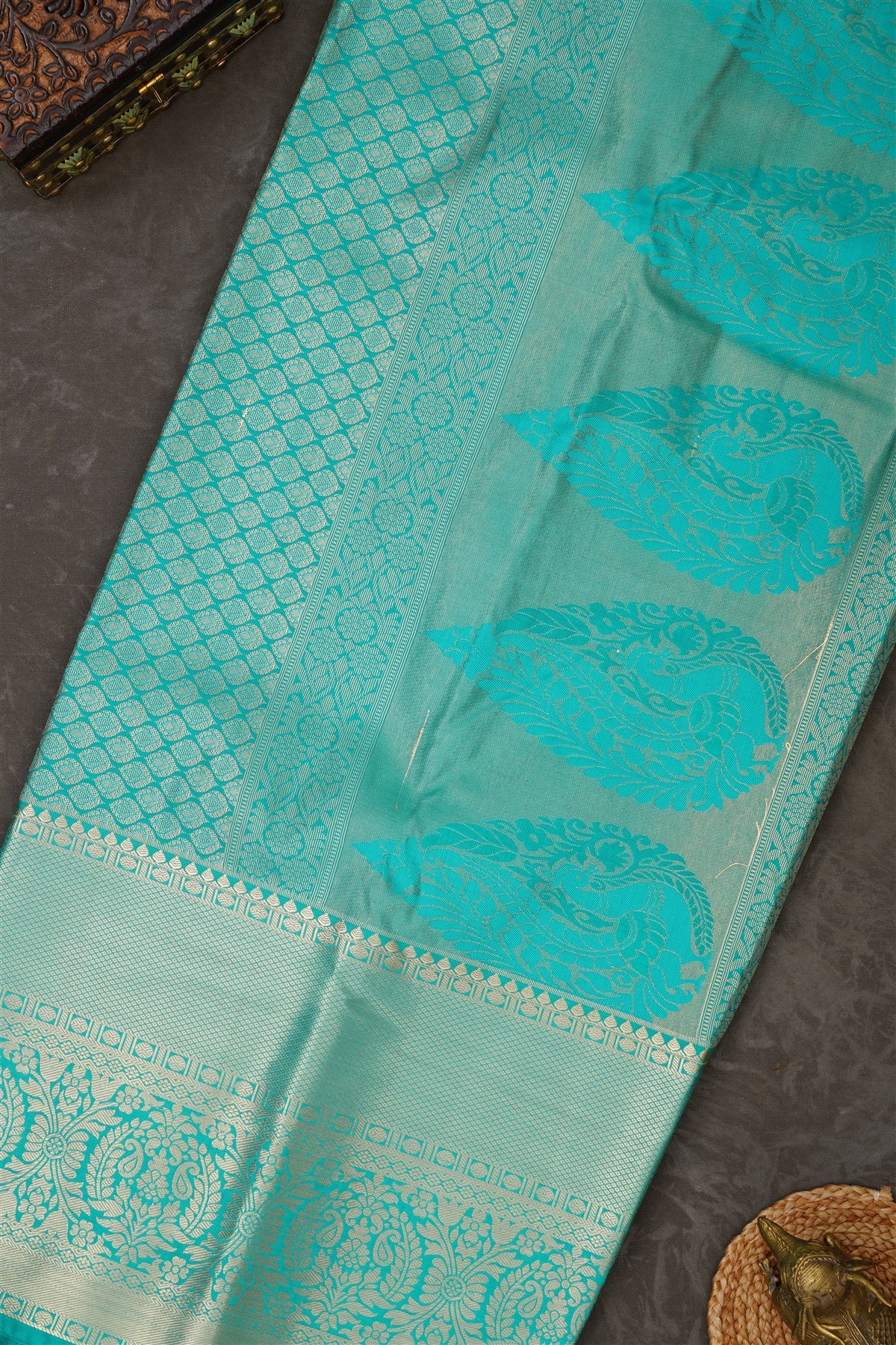 Semi Kanchipuram Silk Blend Navy Blue Saree