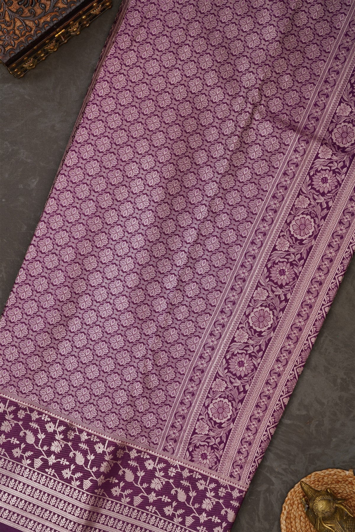 Semi Kanchipuram Silk Blend Parrot Green Saree