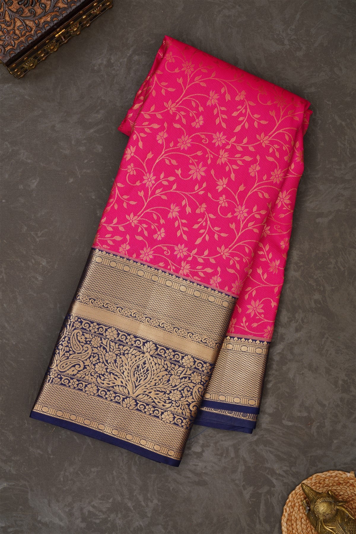 Semi Kanchipuram Silk Blend Pink Saree