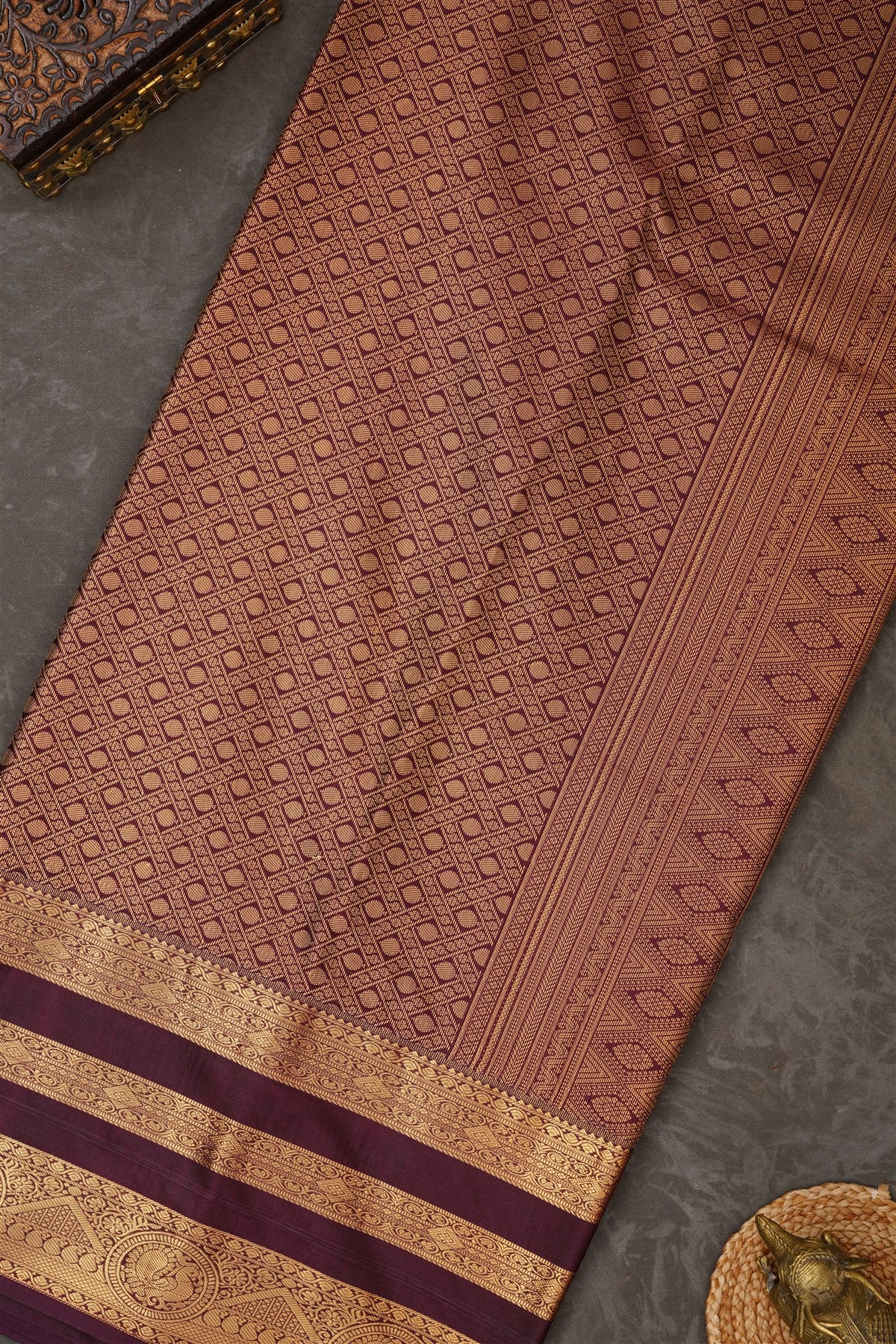 Semi Kanchipuram Silk Blend Rust Saree