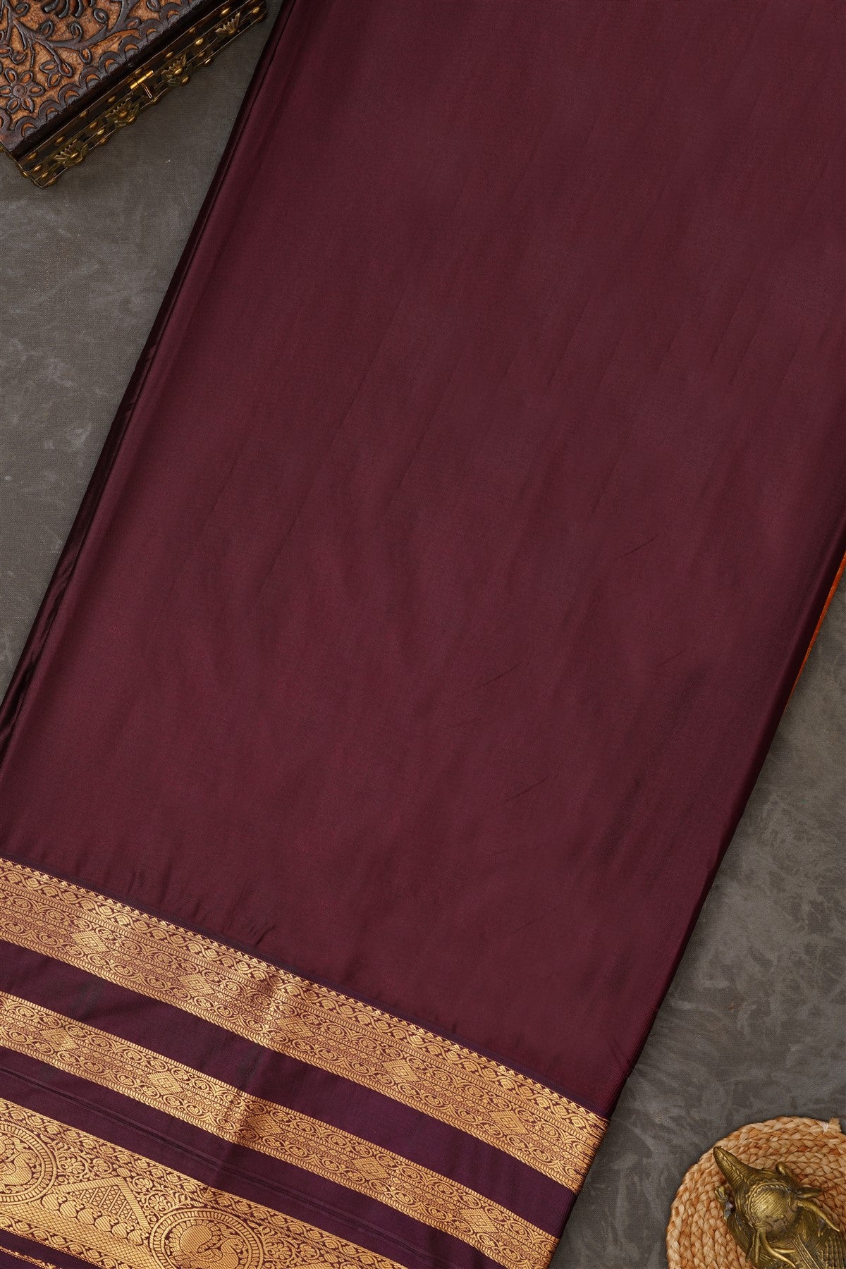 Semi Kanchipuram Silk Blend Rust Saree