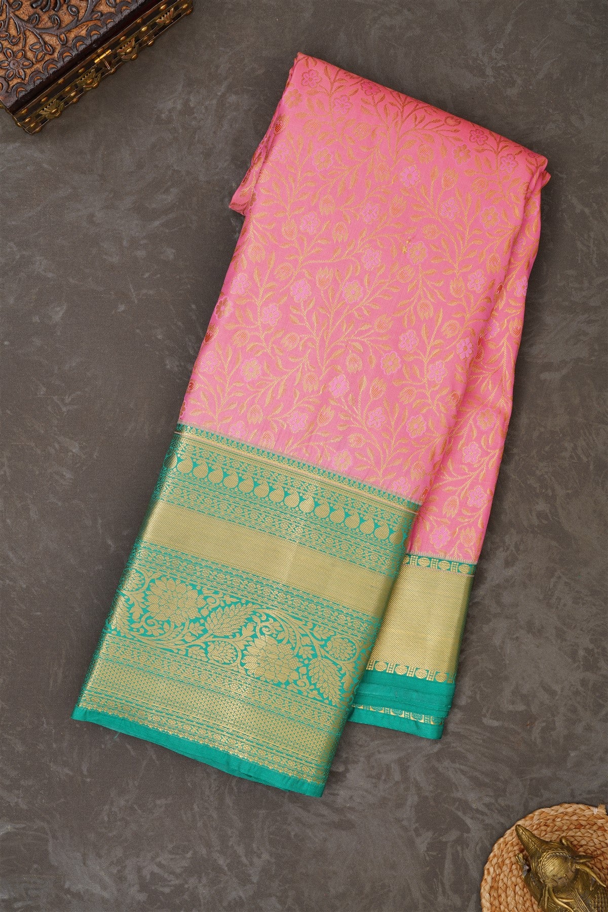 Semi Kanchipuram Silk Blend Baby Pink Saree