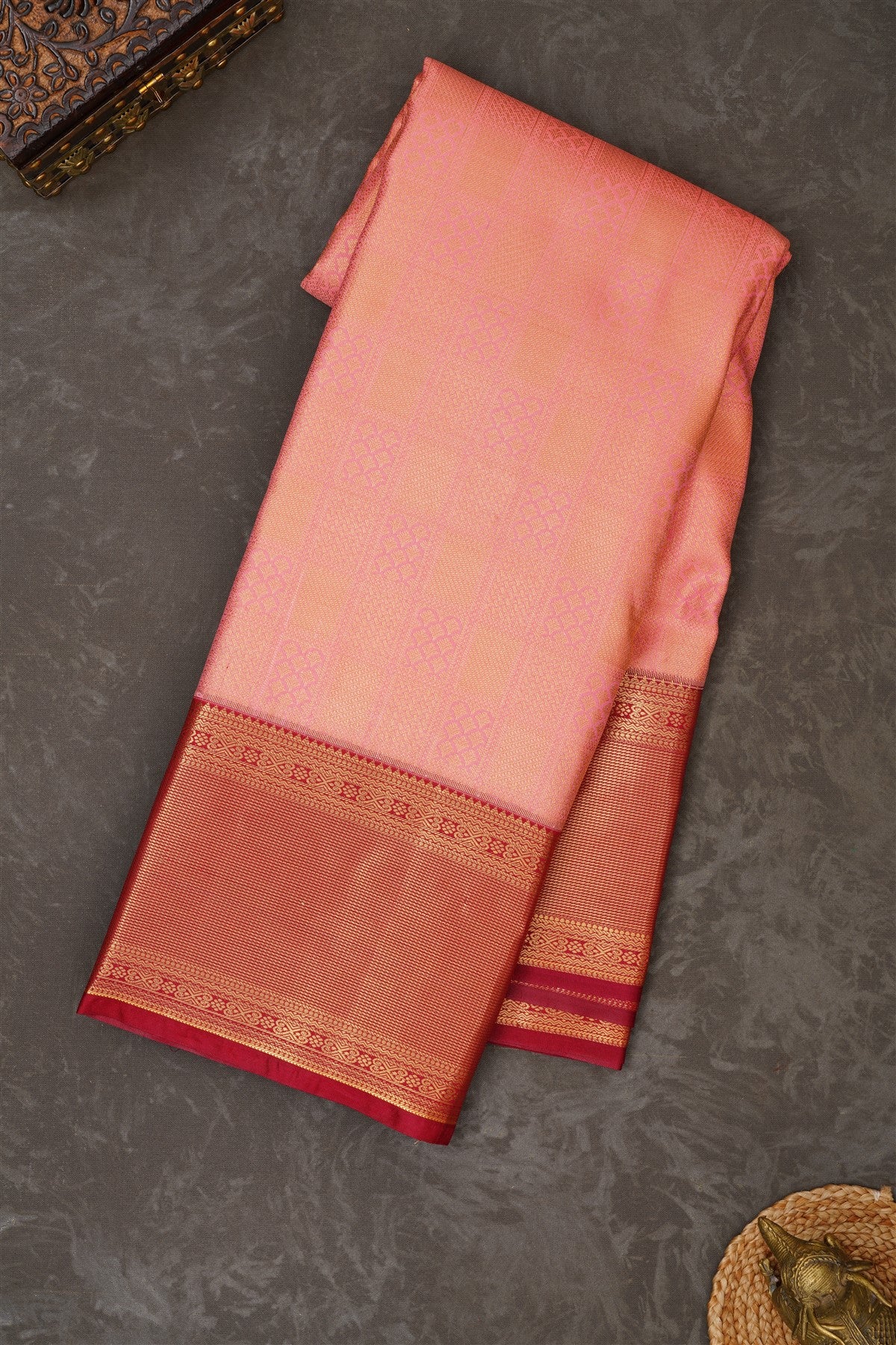 Semi Kanchipuram Silk Blend Baby Pink Saree