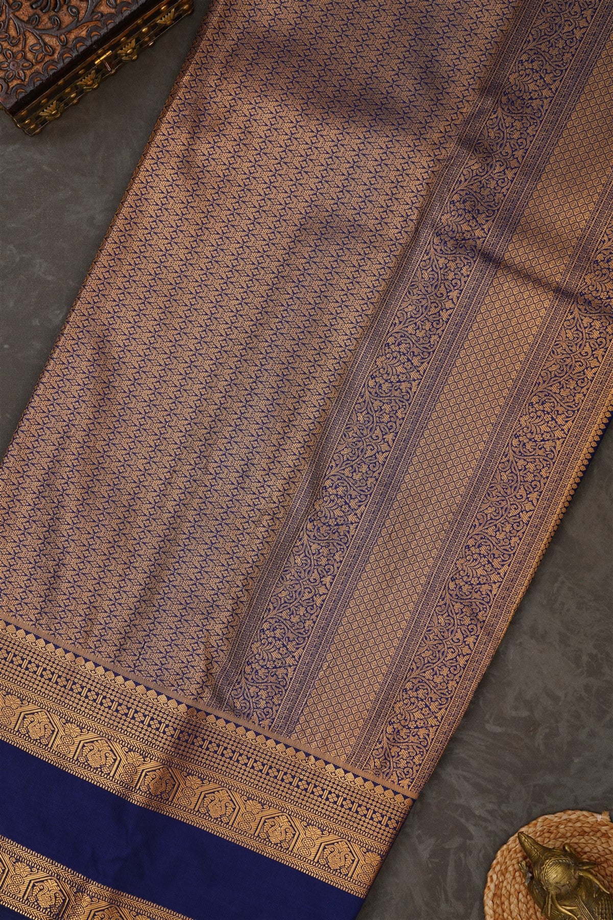 Semi Kanchipuram Silk Blend Blue Saree