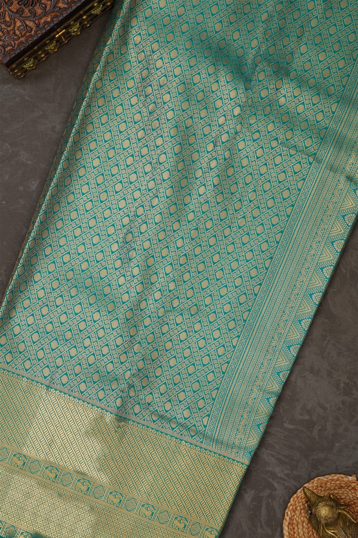 Semi Kanchipuram Silk Blend Brown Saree