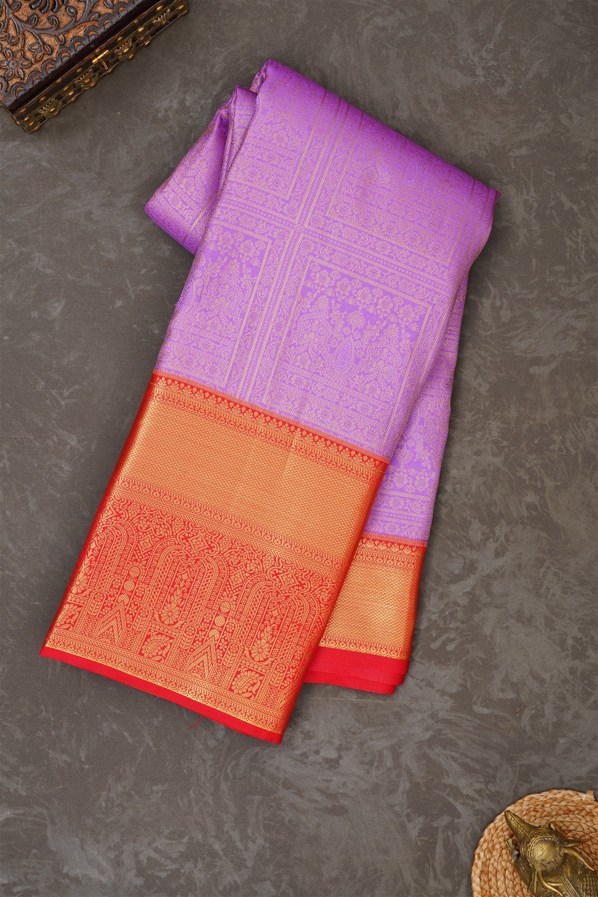 Semi Kanchipuram Silk Blend Lavander Saree
