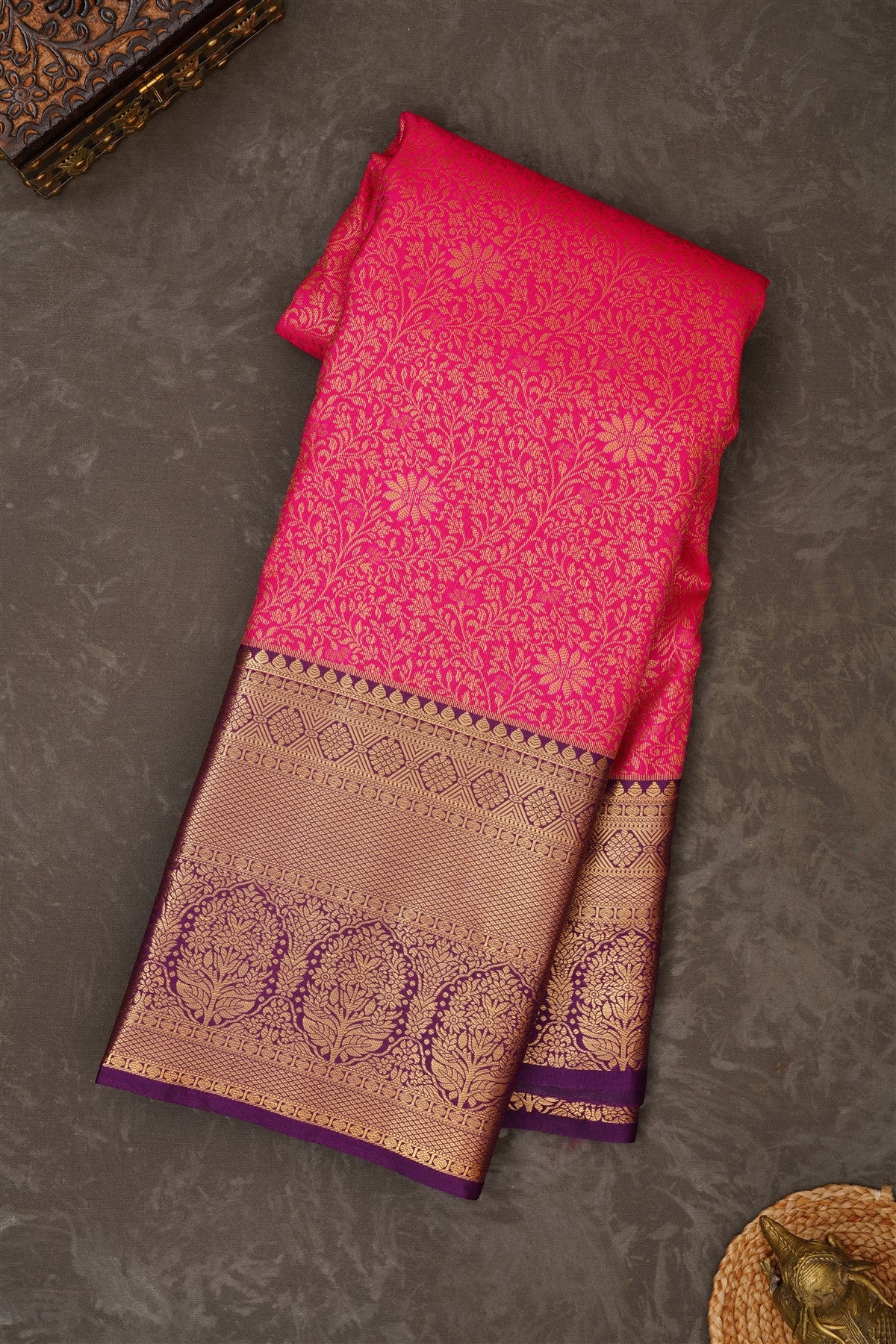Semi Kanchipuram Silk Blend Pink Saree