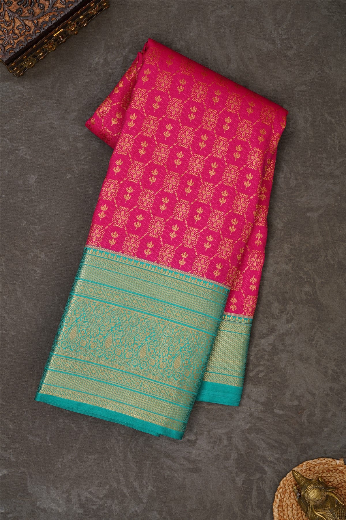 Semi Kanchipuram Silk Blend Pink Saree