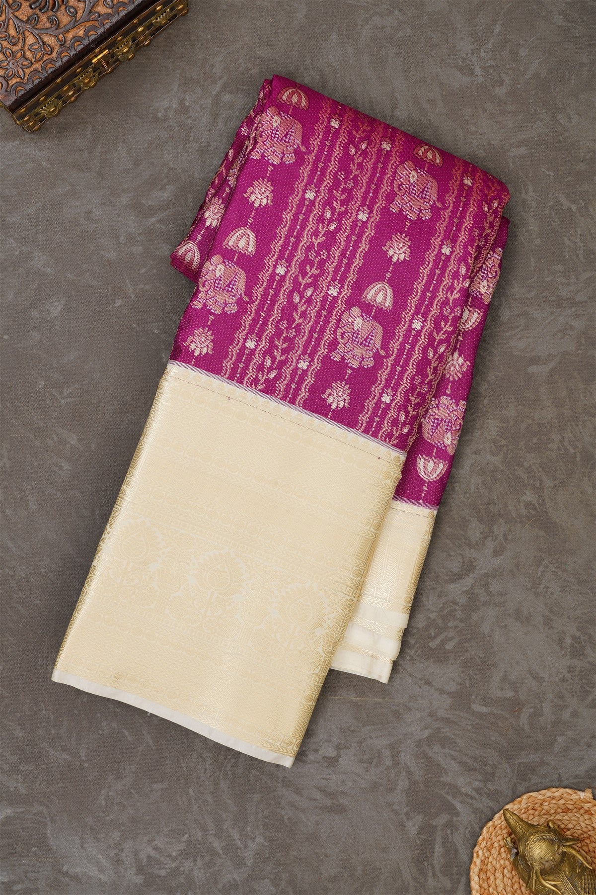 Semi Kanchipuram Silk Blend Purple Saree