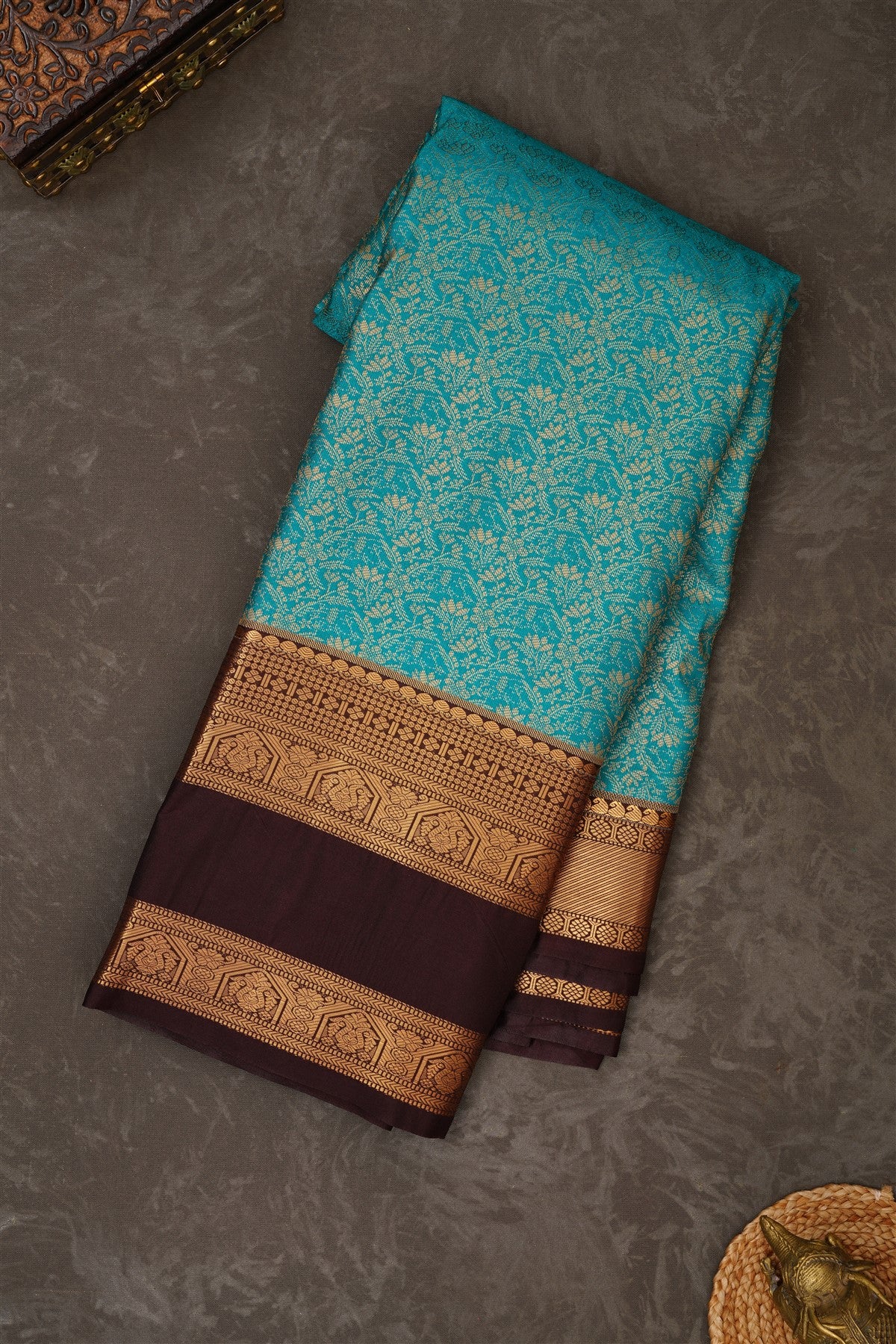 Semi Kanchipuram Silk Blend Rama Green Saree