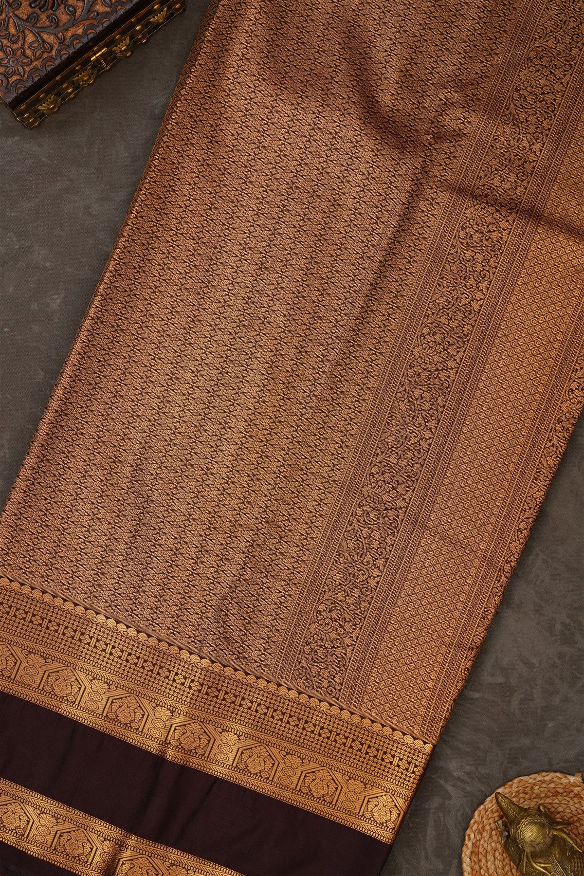 Semi Kanchipuram Silk Blend Rama Green Saree